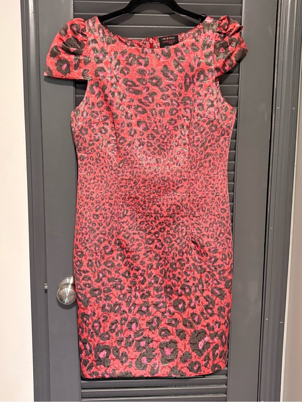 Giambattista Valli for Impulse Leopard Print Metallic Sheath Cocktail Dress Pink